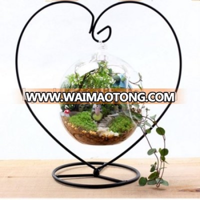 Flower glass vase with heartshape metal stand for wedding decoration