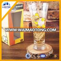 300ml New Arrival Lovely Cartoon Decal Stocked Beer Glass Cup Wholesale with Heavy Bottom